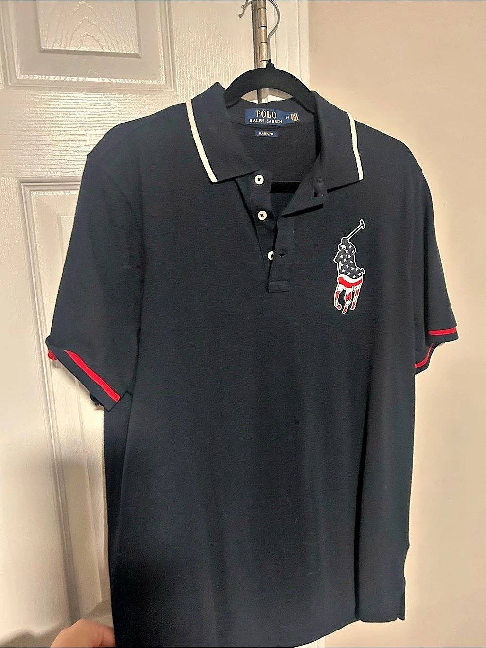 Polo Ralph Lauren Big Pony American Flag Polo Shirt Men's Polo Shirt Black & Red